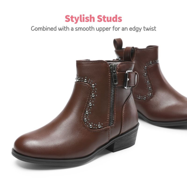 Girls Cushioned Non-Slip Zipper Ankle Boots - BROWN - 1